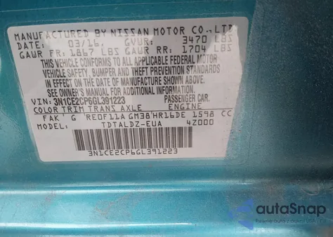 2016 Nissan Versa Note Sv from USA, damaged, VIN 3N1CE2CP6GL391223